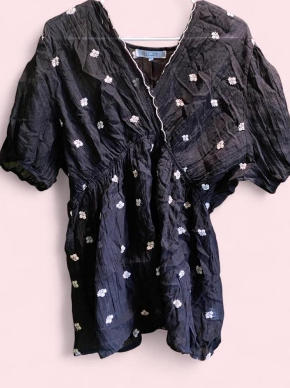 Sweet Rain Black Embroidered Puff-Sleeve Blouse